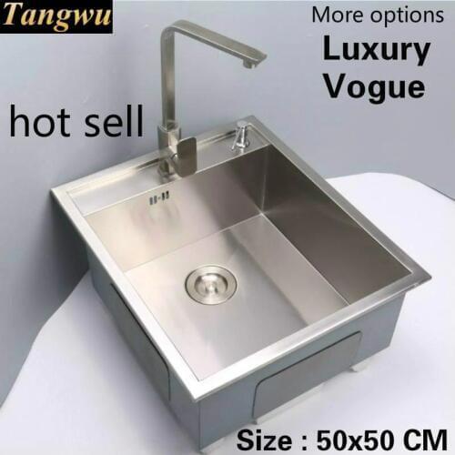 Free shipping Standard individuality kitchen mini balcony manual sink single trough food-grade stainless steel hot sell 50x50 CM