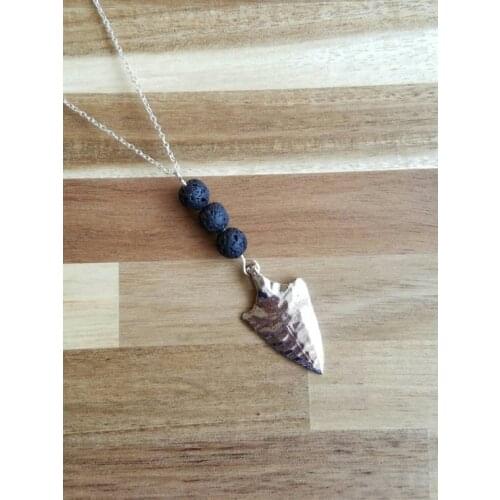 Boho Black Lava Rock Arrow Head Aromatherapy Essential Oil Diffuser Necklace Tribal Pendant Necklace