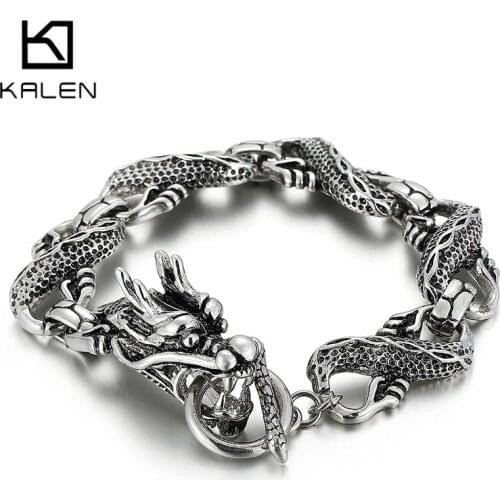Punk Dragon Link Chain Mens Bracelet 316L Stainless Steel Vintage Viking Metal Bracelets Rock Party Jewelry Animal Men Bracelet