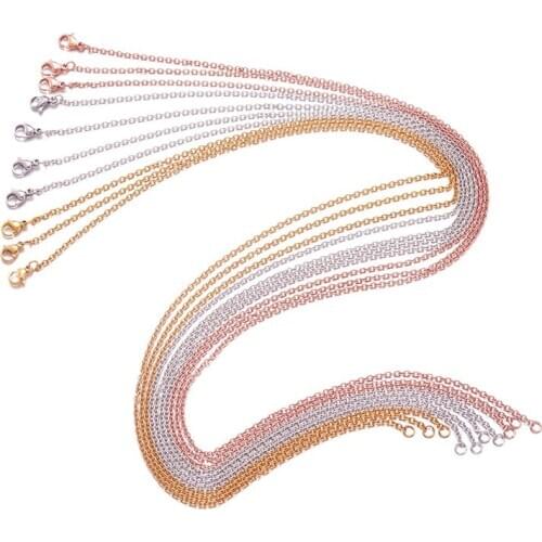 Pandahall 10pcs 304 Stainless Steel Cable Chain Necklace Makings with Lobster Clasps for DIY Jewelry Making 17.7"(45cm)