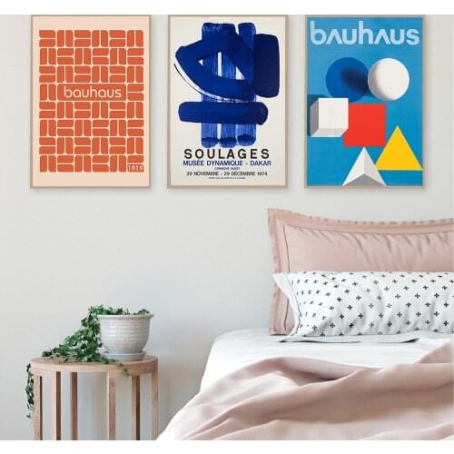 Colorful Bauhaus Style Abstract Wall Art Poster Geometry Line Canvas Painting Vintage Exhibition Style Wall Picture Decoration