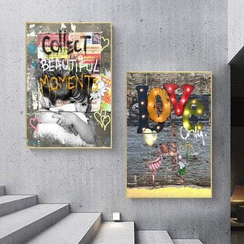 Banksy Graffiti Kid Love Canvas Wall Art Prints Picture Abstract Kiss And Hug Street Art Poster Painting For Living Room Cuadros