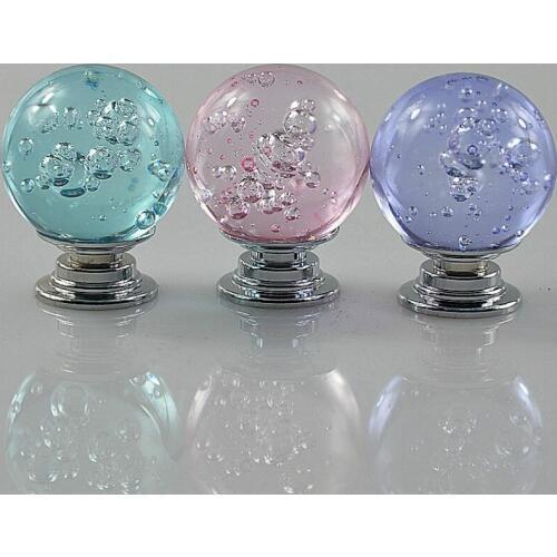 JD 30MM Single Hole European Lake Blue Bubble Ball Drawer Closet Handle Aluminum Base K9 Crystal Handle Furniture Hardware