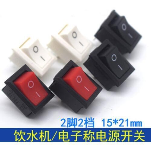 10pcs Push Button Switch KCD1-101 15x21mm SPST 2Pin 6A 250V 10A 125V KCD1-101 Snap-in On/Off Boat Rocker Switch Black Red White