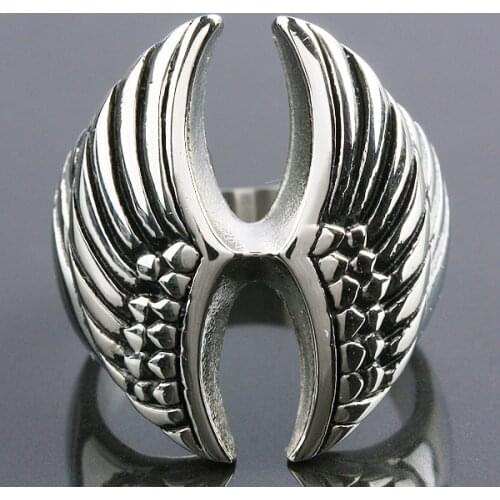 Vintage Silver Color Angel Wings Stainless Steel Rings For Men Women Punk Geometric Gothic Jewelry