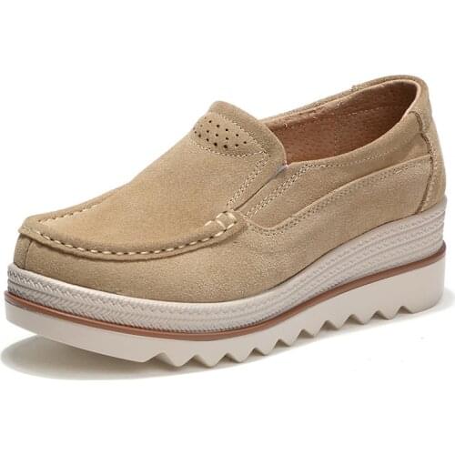 Womens Shoes 2021 Spring Autumn Genuine Leather platform sneakers slip on casual shoes female wedge sneakers for women