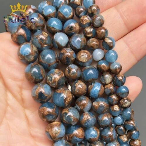 Lake Blue Cloisonne Round Stone Beads Natural Spacer Beads For Jewelry Making DIY Bracelet Ear Studs Accessories 15'' 6/8/10mm