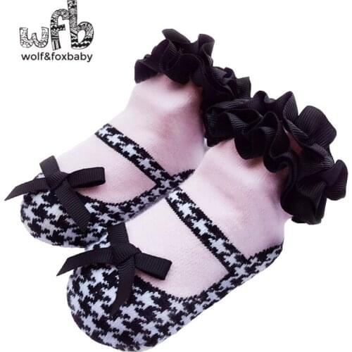 Retail 0-2 years bowknot lace princess floor socks girl cotton spring autumn fall winter