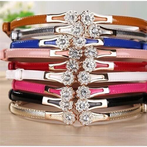 Summer Crystal Flowers On The Buckle Thin Belts For Women Dresses Modeling Belt Female Strap Cinture