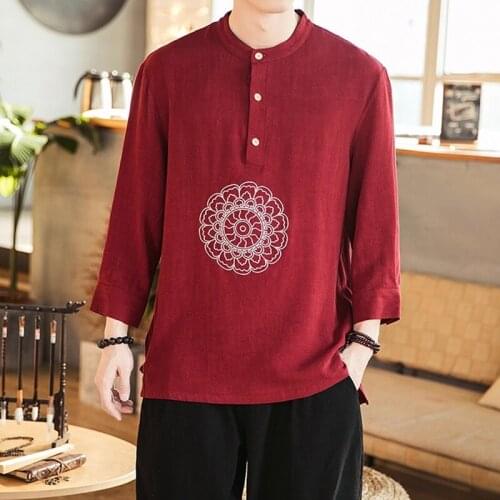 Summer Men Linen Shirt Chinese Style Retro Casual Tops Plus Size Kung Fu Traditional Asian Clothes Tang Suit Tops For Man 30011