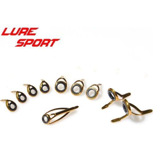 LureSport KT KW guide MN Top 10pcs Guide set Gold Steel frame sic ring rod guide Rod Building component Repair DIY Accessory