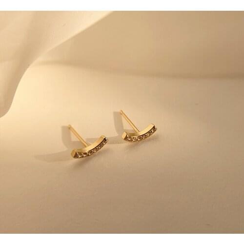 Small Minimalist Fashion Bling Cubic Zirconia Gold Color Stud Earrings For Women Girls Trendy Luxury Jewelry SD2338