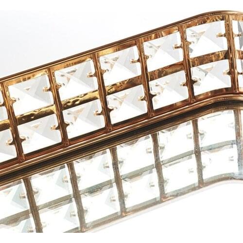 Metal Rectangular Serving Tray Crystal Decorative Platter for Tea Coffee Food