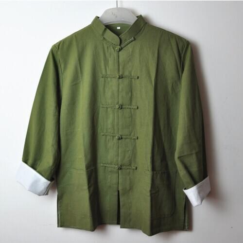Mens Stand Collar Chinese Style Cotton Linen Shirts Men Multicolor Boys Mandarin Collar Shirts Male Green Martial Arts Uniform