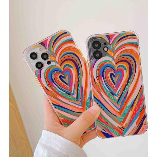 INS Watercolor Love Heart Painting Silicone Soft Phone Case For iPhone 11 12 Pro Max SE 2020 7 8 Plus XS Max X XR Colorful Cover