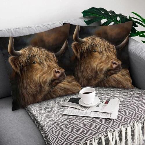 Stug Panda Highland Cow Cushion Covers Animals LOVE Pillow Case 45X45cm Beige Linen White Polyetser Sofa Decoration