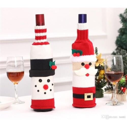 New 100pcs/lot Christmas Wine Bottle Cover Santa Claus Snowman Knitted Wine Bottle Sweater Christmas Dinner Party Table