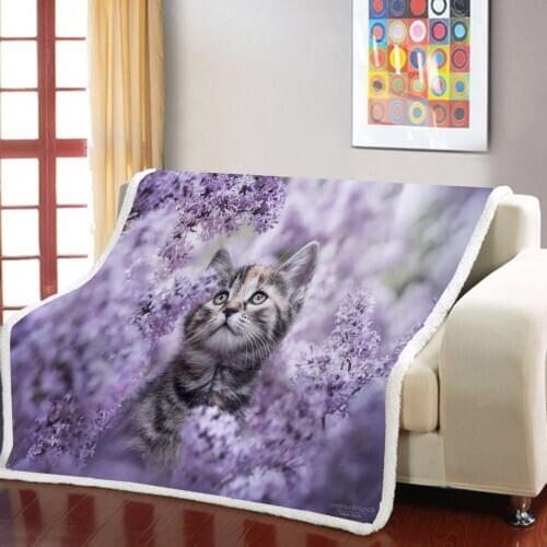 Cat And Flowers Sherpa Blanket 3D Printed Modern Fashion Printing Sofa Blanket Soft Animal Blanket Goods Home Room Blanket