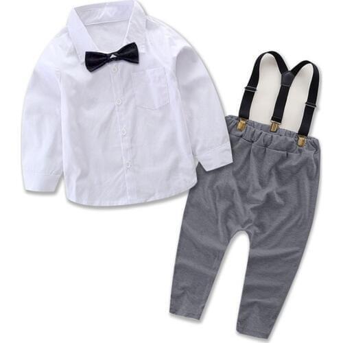 2PCS Baby Boys Clothes Summer Newborn Infant Clothes Short Sleeve T-shirt Shoulder straps Gentleman Children Clothing Bow tie