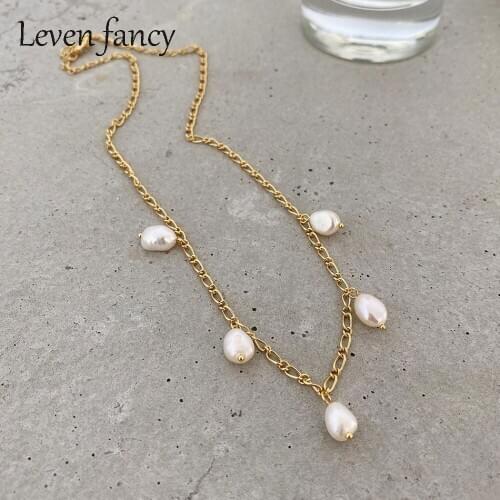 925 Sterling Silver Natural Baroque Pearl Necklace Handmade Jewelry Gold Vermeil Choker Femme Collares Boho Necklace for Women