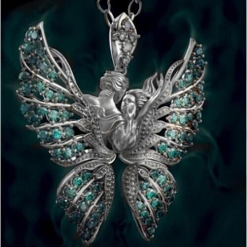 Angel Pendant Necklace Butterfly Wings Wrapped Vintage Religion Style Rhinestone Inlay Lovers Sweater Accessories Necklace