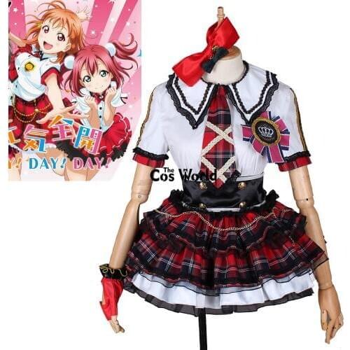 Love Live Sunshine Aqours CYaRon Concert Takami Chika Short Sleeve Tops Shirt Dress Uniform Outfit Anime Cosplay Costumes