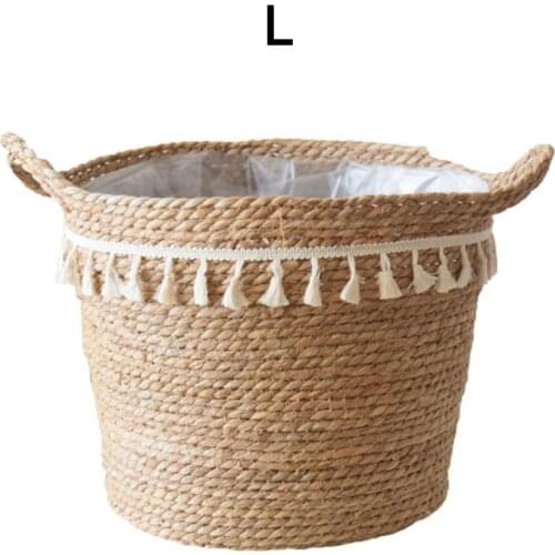 Natural Hand Rattan Woven Seagrass Pot Garden Flower Vase Hanging Folding Basket With Handle Contain Basket Household Decoration