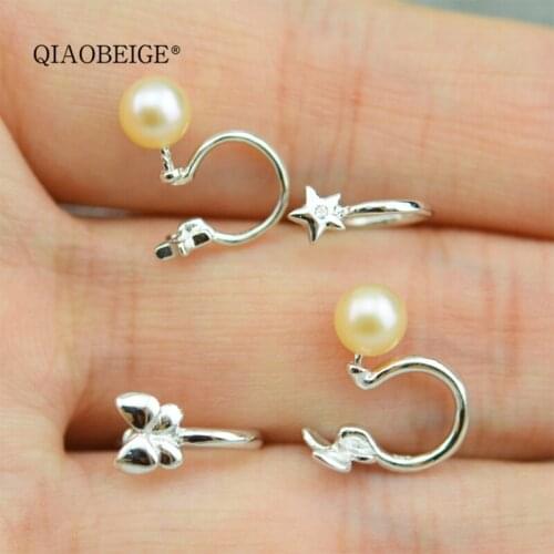 QIAOBEIGE 5pcs handmade jewelry accessory Brincos back Pearl Earring 925 silver Women simple Star butterfly no ear hole