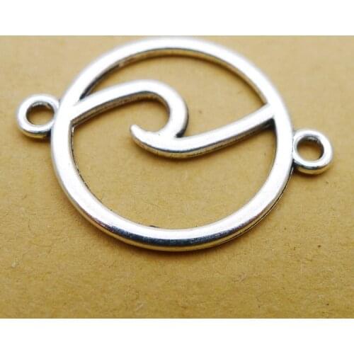 20 PCS/Lot 20mm*26mm Antique Silver Color Sea Wave Bracelet Connector Charms For Jewelry Making DIY