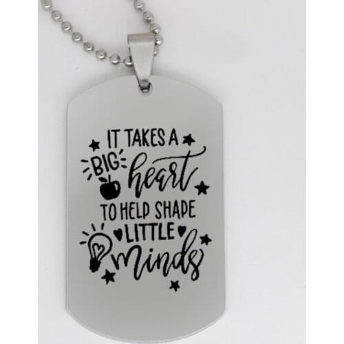 Ufine jewelry teachers gift pendant army card it takes a big heart to help shape little. stainless steel customed necklace N4178