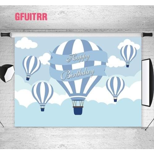 GFUITRR Hot Air Balloons Photography Backdrop Birthday Party Vinyl Photo Booth Background Blue Sky Photobooth