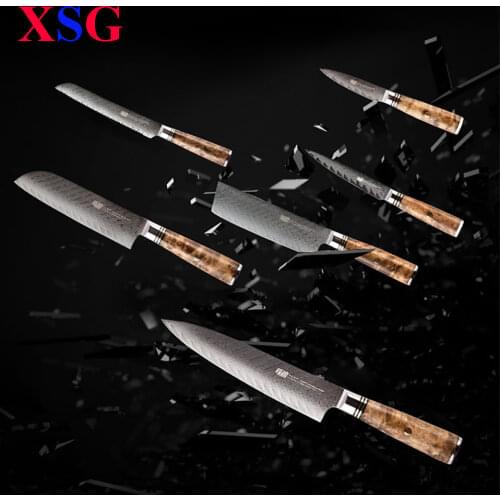 1-6Pcs Japanese Blade Kitchen Knife Set Professional AUS-10 Damascus Steel Chef Cleaver Nakiri Bread Paring Santoku Knives