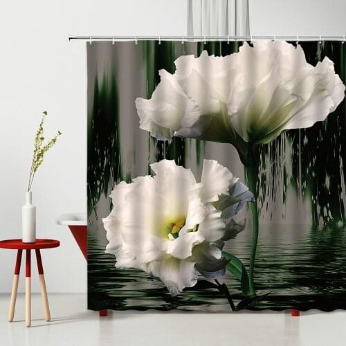 Flowers Shower Curtain Set Flower Curtain Bathroom Curtains Polyester Shower Curtain Anti-Mold Bathroom Curtains