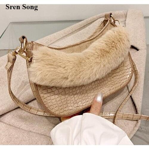 Womens Handbags 2021 Crocodile Pattern Shoulder Bags Plush Underarm Mini Crossbody Bags Fashion New Fashion Pu Leather Bags