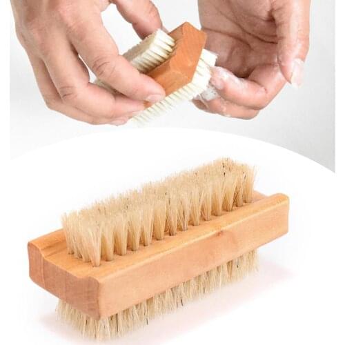 1Pcs Wooden Handle Nail Art Cleaning Brushes Double Side Thicken Cleaning Remove Dust Brush Finger Care Manicure Tools