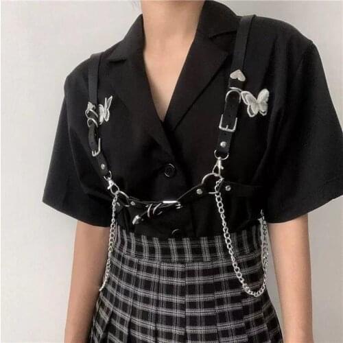 Women Gothic Waist Belt Faux Leather Straps Chain Punk Choker Leg Ring Jewelry Female belt