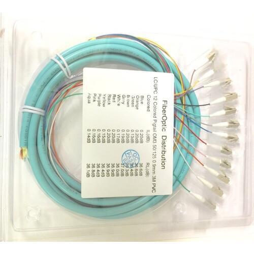 12 Strand 50/125 OM3 Fiber Optic Pigtails 3m LC/UPC Multimode