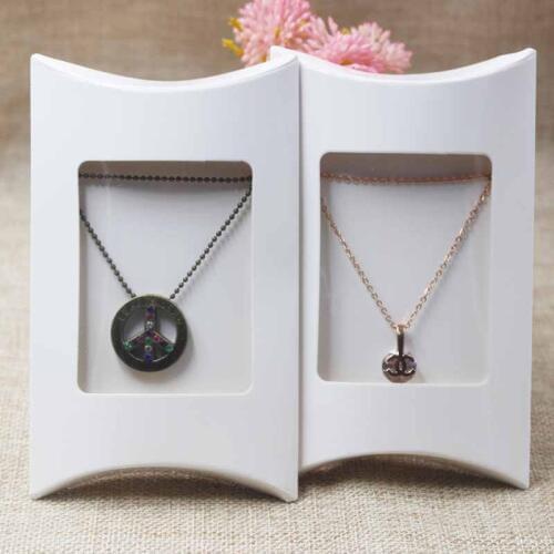 2018 New White paper window Pillow Box Necklace Jewelry Display Clear Box Pv 1Lot=20 pcs box +20 cards 12.5x8x2.5cm