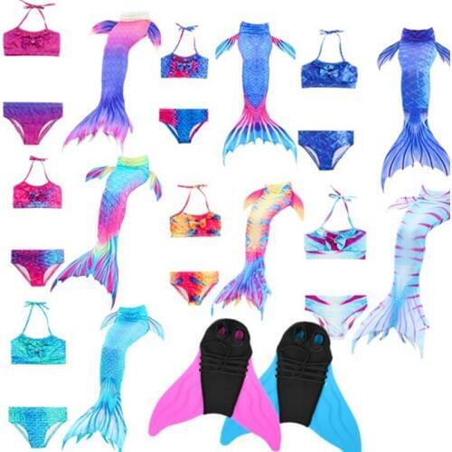 4PCS Child kids girl swimming mermaid tail with monofin flipper bikini set