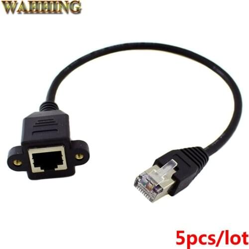 5pcs 8Pin RJ45 Male to Female Cable with Screws Panel Mount RJ45 Ethernet LAN Network Extension Cable 30cm T177