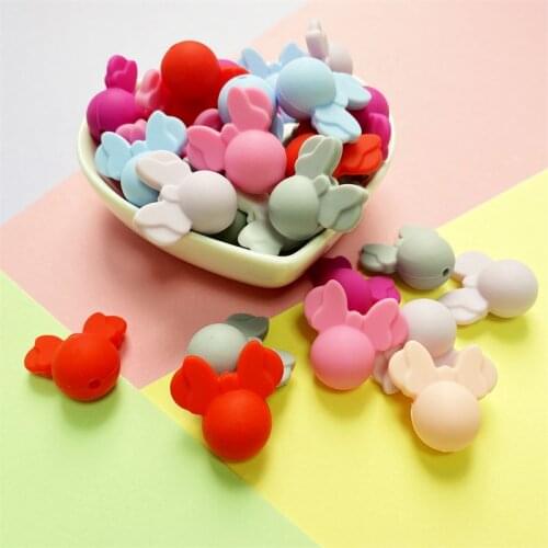 50/100PCs Mini Mouse Head Beads Teether Food Grade Chewing DIY Pacifier Chain Rodent Accessories Teething Toys