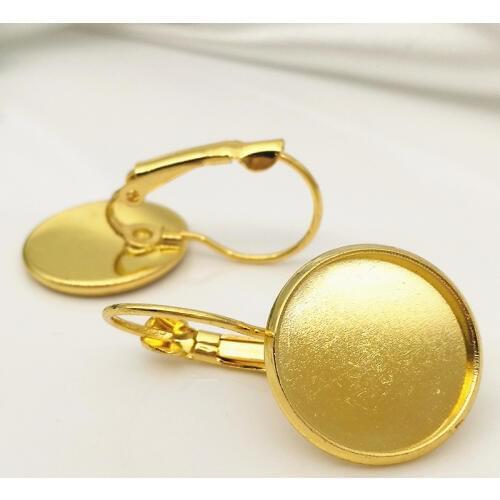 50pcs/lot 8/10/12/14/16/18/20/25MM Copper Golden Round Blank Drop earrings Cameo cabochons base setting Jewelry Earrings Finding