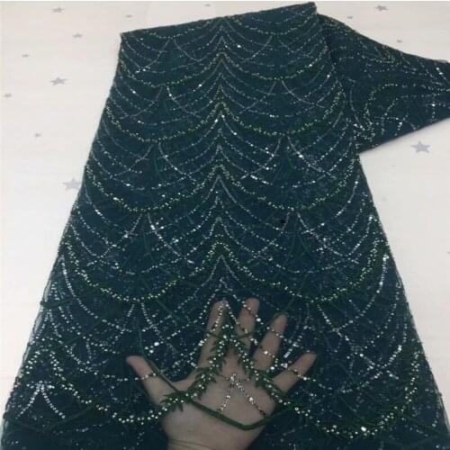 African beads Lace Fabric Embroidered Nigerian Sequins Lace Fabric 2020 green High Quality French Tulle Lace Fabric For Women