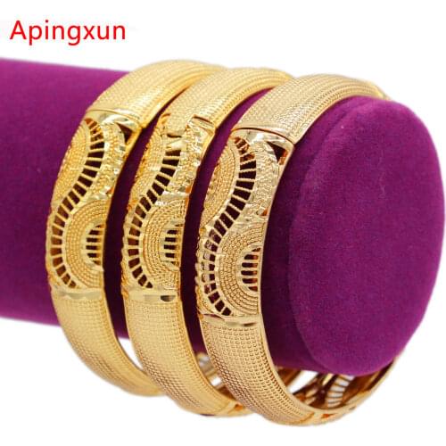PINXUN New Gold Color Bangles For Women Bridal Wedding Dubai/African/Indian Bangles Bracelets Gifts Cuff Bracelet 1227-15