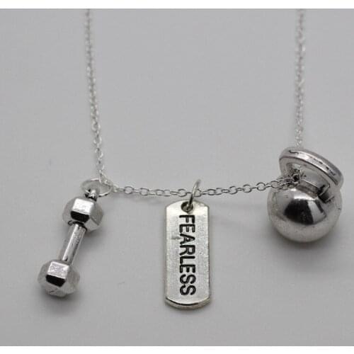 FEARLESS FITNESS NECKLACE - Kettlebell Gym Dumbbell Charm Crossfit Jewelry Gains