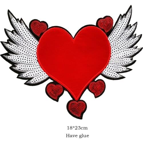 Sequins Heart BadgeS wings Embroidery patch Clothing Accessories Badges on backpack iron on patches Wholesale Patches