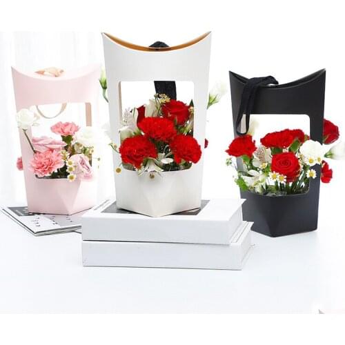 Flower Gift Paper Boxes Clear Window Transparent Portable Gift Packing Boxes Handbag Flower Packing Boxes For Wedding Party