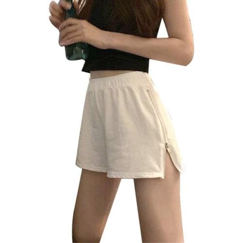 Women Soft Wide Leg High Waist Zip Side Split Elastic Shorts Sports Running Gym Short Pants Summer Hot Short Pants шорты женские