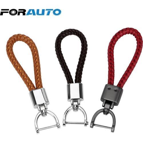 FORAUTO Leather Car Keychain Hand Woven Car Key Holder Car Styling Key Ring Auto Accessories