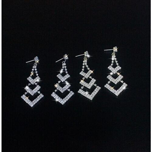 Geometric Water Drop Crystal Earrings for Women Bijoux Long Tassel Rhinestone Dangle Earrings Statement Jewelry